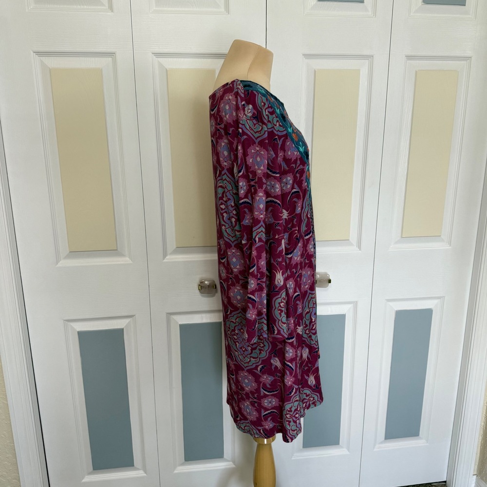 Soft Surroundings Berry Floral Embroidered Bib Bell Sleeve Tunic Dress XL 2EU17 - Picture 5 of 9